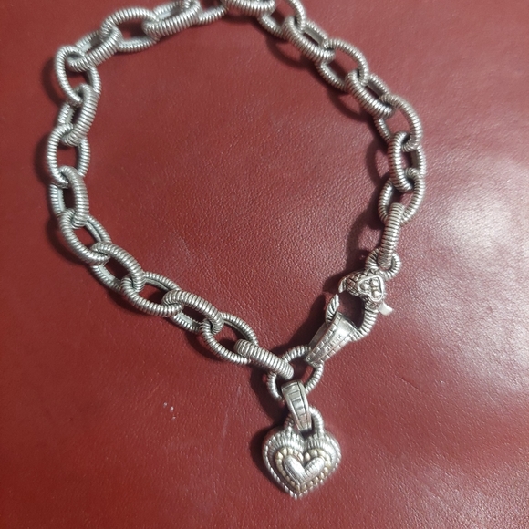 Judith Ripka 18k 925 Syerling Silver Bracelet with Heart Charm - Picture 2 of 7